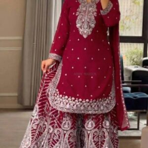 মেরুন কালার এন্ডিয়ান জর্জেট শারারা স্যুট