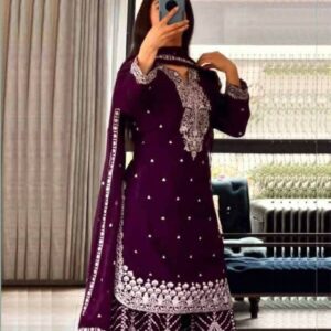 বেগুনি চিনন সিল্ক শারারা স্যুট